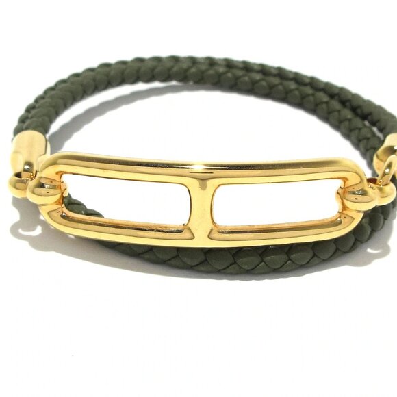 HERMES Luli Doubletour Khaki Gold Leather Hardware Bracelet bran586-101725 - Picture 2 of 6